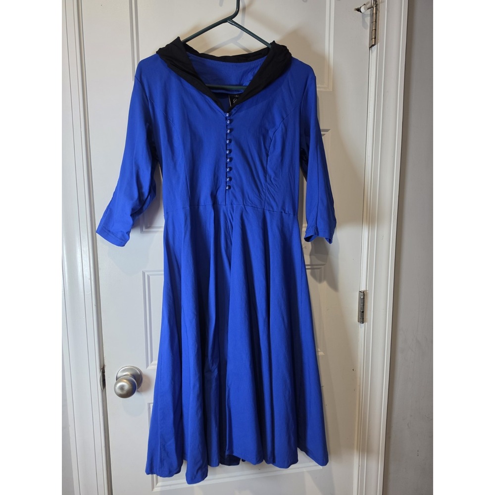 Gown Town Womens L Royal Blue Retro 50s Shirtwaist Swing Dress With Top Buttons
